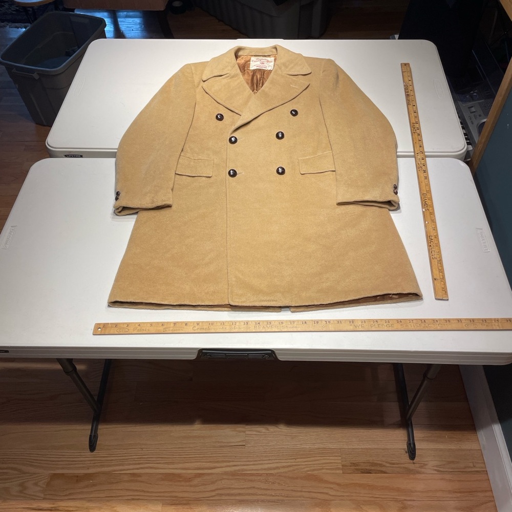 Vintage Crombie size 53/43 large slim Double-Breasted Camel Coat 🐪🐫